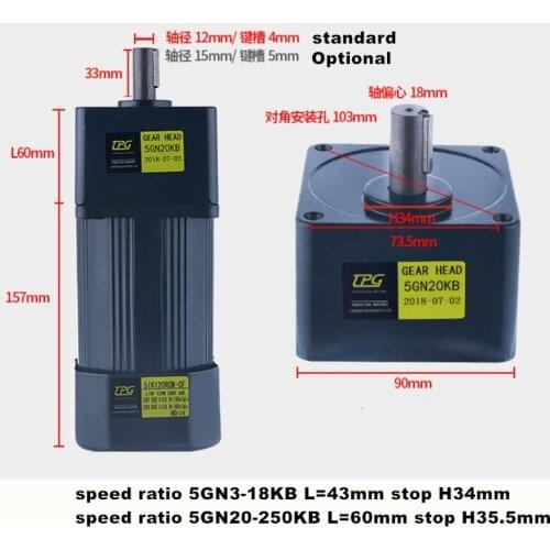 120W 220V AC Gear Speed Motor / Geared Motor 5IK120RGN-CF Motor + Speed Governor