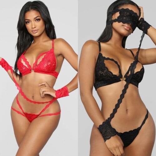 Sexy Women Floral Lace Push Up Bralette Bra G-string Set Exotic Lingerie Sleepwear Set