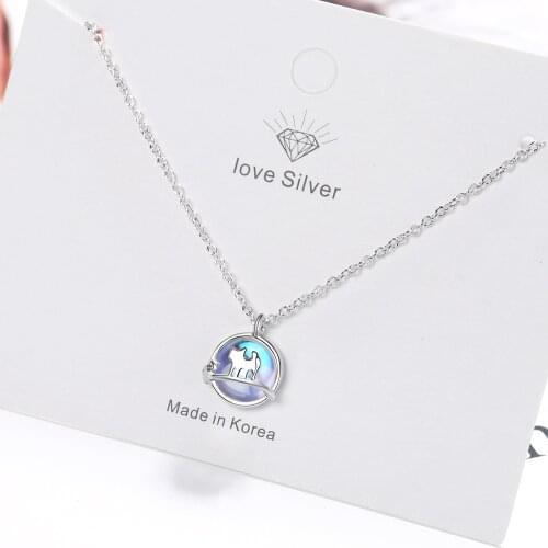 925 Sterling Silver Moonstone Round Bead Cat Charm Necklace For Women Wedding Party Jewelry Accessories Choker dz004