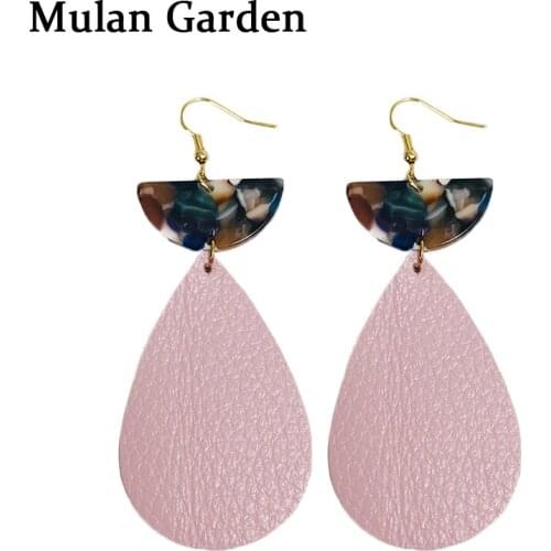M&G Half Month Leopard Acrylic Genuine Leather Earrings for Women Elegant Fashion Water Drop Earrings Jewelry Accessories Gift