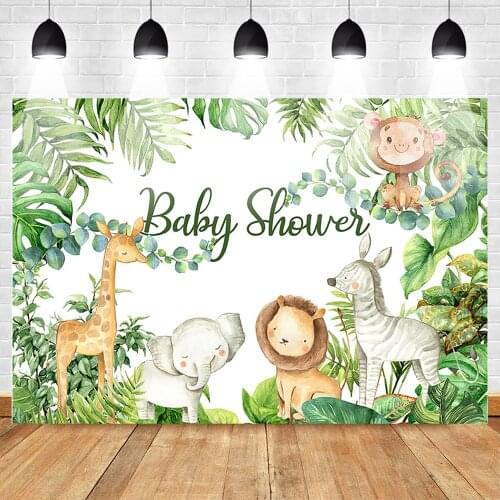 Wild Baby Shower Backdrop Jungle Animals Party Photo Background Safari Wild One Photography Backdrops Monkey Lion Elephant Zebra