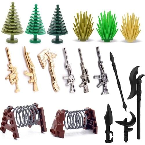 Military Weapon Model Rifle Spear Haystack Parts Gun Pine Chicken Dinner DIY WW2 Blocks Toys For Children Militarys Weapons Kits