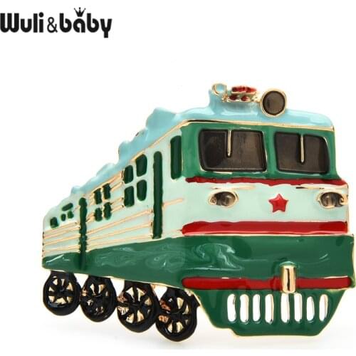 Wuli&baby Green Enamel Train Brooches For Women Party Casual Office Brooch Pins Gifts