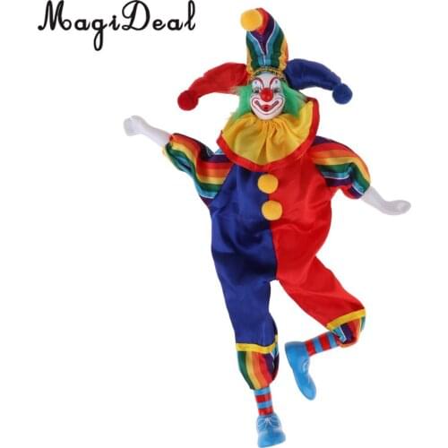 15inch Smiling Porcelain Dolls Funny Harlequin Clown Dolls Model Toys Home Desktop Decoration Collectibles Multicolor