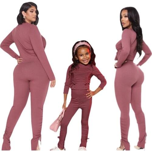 Women Kids Girl Fitness Seamless Tracksuit Family Look Matching Outfits Clothes Long Sleeve Crop Tops Legging Yoga Mom Daughter
