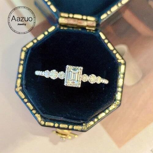 Aazuo Pure 18K White Gold Ring For Women Genuine Sparkling Diamond Ring Promise Engagement Rings Anniversary Fine Jewelry