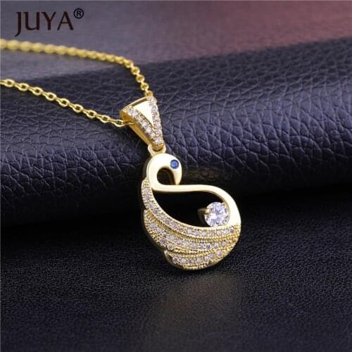 2018 Summer New Fashion Women Elegant Swan Pendant Necklace Gold Chain CZ Rhinestone Charm Choker Necklace cadenas mujer