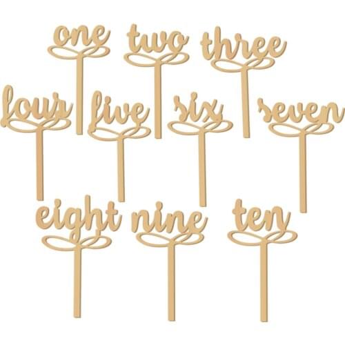10pcs 1-10 Wooden Table Numbers on Sticks for Wedding or Home Decoration Small Size (Wood Color)