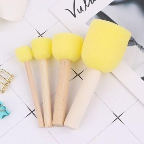 4pcs/set Wooden Handle Sponge Head Stamp Paint Brush For Children DIY Tool Assorted Size M17F