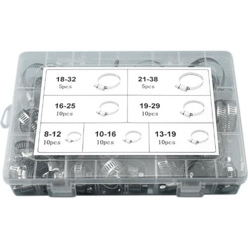 60Pcs Hose Clamps Stainless Steel Pipe Clips Assortment Kit Water Pipe Air Tube Car Plumbing Automotive Mechanical Hardware Part