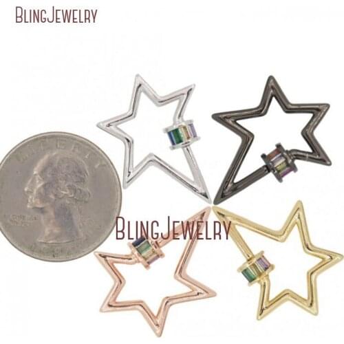 Baguette Star Lock Rose Gold Silver Stoned StarLock Zircon Micro Paved Screw Clasp Charmholder 20x28mm FC30227