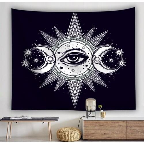 White Black Sun Moon Phase Eyes Celestial Tapestry Wall Hanging Aesthetic Esoterisme Hippie Room Decor Manta Mandala Bohemian