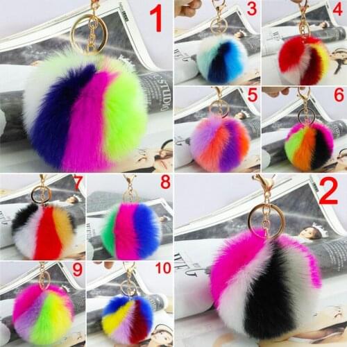 Rainbow Keychain Pom Poms Plush Balls Key Chains Decorative Pendant For Women Bags Accessories Car Key Ornaments Kids Love