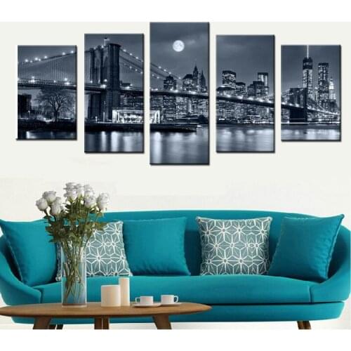 Black White Prints Manhattan Brooklyn Bridge Night Landscape Canvas Wall Art Picture Printed on Canvas Wall Decorative Paintings