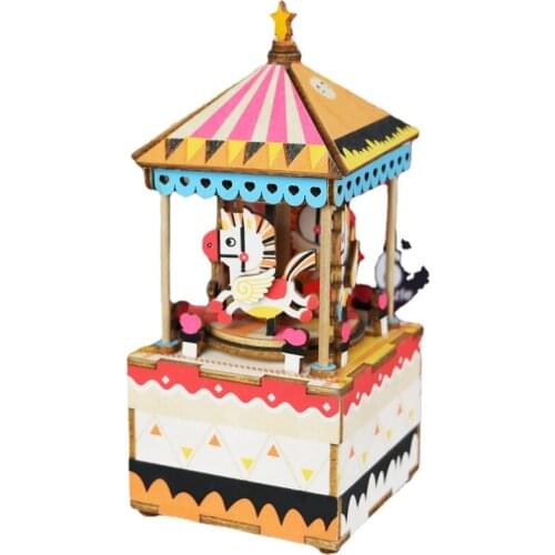 DIY handmade wooden music box carousel music box creative 3d three-dimensional puzzle