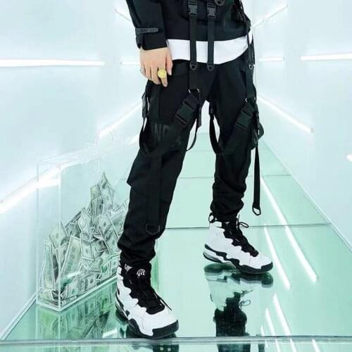 2021 Multi Pockets Ribbons Design Joggers Cargo Harem Pants Streetwear Men Autumn Hip Hop Casual Sweatpants Male Pant WB75