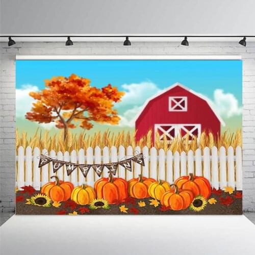 Autumn Farm Theme Birthday Backdrop Pumpkin Red Kurutani Photography Backdrops Sunflower Golden Rice Banner Backdrops