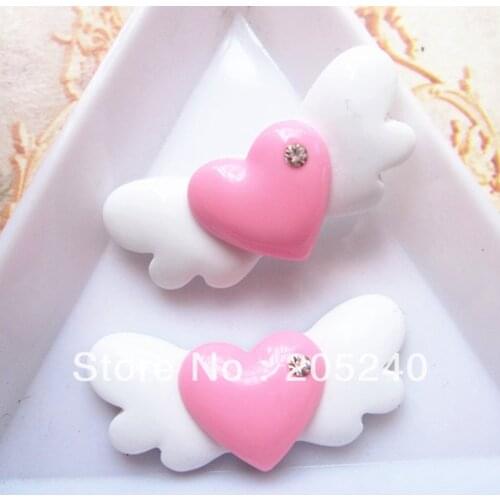 Hot Sale For Diy Decoration 20pcs Cute Flat Back Resin Cabochons Heart With Wings