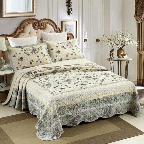 CHAUSUB Embroidered Bedspread Cotton Quilt Set 3PCS Quilted Coverlet Bed cover sheets Pillowcase King Queen Size Summer Blanket