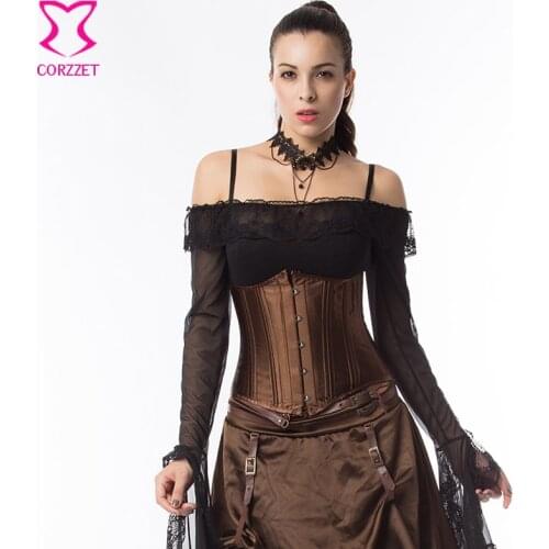 Steampunk Brown Satin Sexy Underbust Corset Steel Boned Waist Trainer Shapers For Women Plus Size Corsets Vintage Costume 6XL
