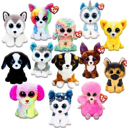 Multi-style Ty Cute Dog Plush Doll Big Eyes Husky Pug Cogi Teddy Shepherd Stuffed Animal Doll 15cm Kids Toy Birthday Gift