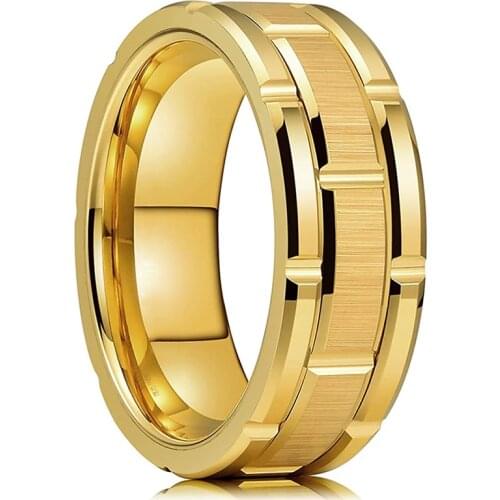 Fashion Mens 8MM Tungsten Carbide Ring Gold Brushed Double Groove Mens Wedding Ring Party Jewelry For Women Gift
