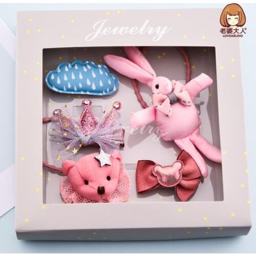 Cartoon Bunny Cloud Crown Bear Cute Children Hairpin Gift Box Combination Set Hair Accessories Birthday Gift