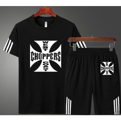 Fashion West Coast choppers Printing Mens T-shirt Summer Casual High Quality Cotton Mens short sleeve + shorts two-piece suit