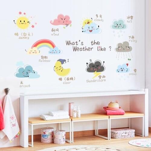 Cartoon Weather Pattern Wall Sticker Rainbow Sun Wall Decor Decal for Boys Bedroom Kids Room Poster Mural Self-adhesive Sticker