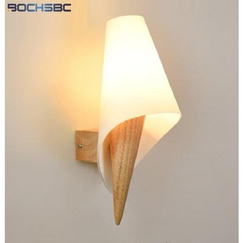 BOCHSBC Torch Wall Light Bed Mirror Nlights Lamp Nordic Modern Glass Wood Art Decor Lighting LED Creative Fixture Ice Cream Form
