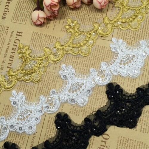 Delicate 3Yards Glittter 3Color Wedding Dress Sequins Lace Applique Gold Thread Guipure Gold Lace Trim Accessories 6.3cm LJ0039