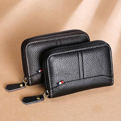 2021 new lychee pattern wallet leather ladies card bag mini coin bag stitching coin purse cowhide men business card case