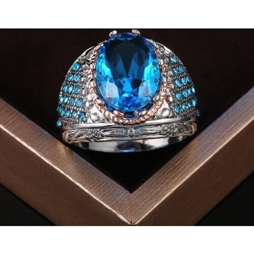 New Retro Exaggerated Braided Zircon Inlaid Ball Ring Female Fashion Creative Luxury Blue Gift Ring Jewelry