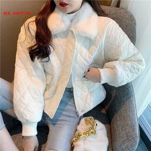 2020 Padded Plaid Argyle Parkas Women Winter Faux Fur Collar Loose Short Jackets Female Warm Oversize Coats Causal Streetwear