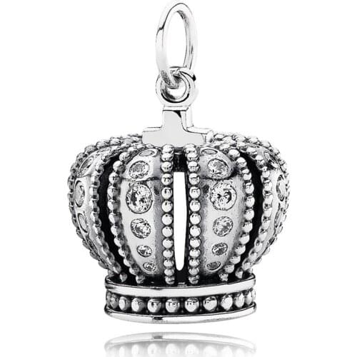 Authentic 925 Sterling Silver Bead Royal Element Crown Pendant Charm Fit Fashion Women Pandora Necklace Gift DIY Jewelry