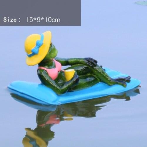 Resin Floating Bamboo raft Frog Statue duck Sculpture Outdoor Garden Pond Decorative Home Fish Tank Garden Decor Desk Ornament