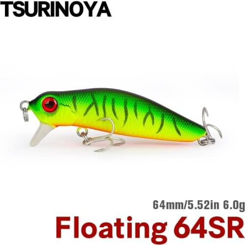 TSURINOYA Minnow Fishing Lure Tungsten Weight System 64F DW71 64mm 6g Floating Shallow Range Seabass Wobbler Crank Bait