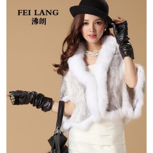 Luxury Autumn Winter Womens Genuine Real Knitted Mink Fur Shawl Fox Fur Collar Lady Wraps Female Cape VF0486
