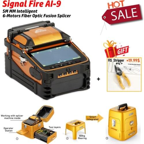 Signal Fire AI-9 Intelligent SM MM 6-Motors Fiber Optic Fusion Splicer with OPM VFL 10-languages + Free Gift Hot Sale ToolBOX