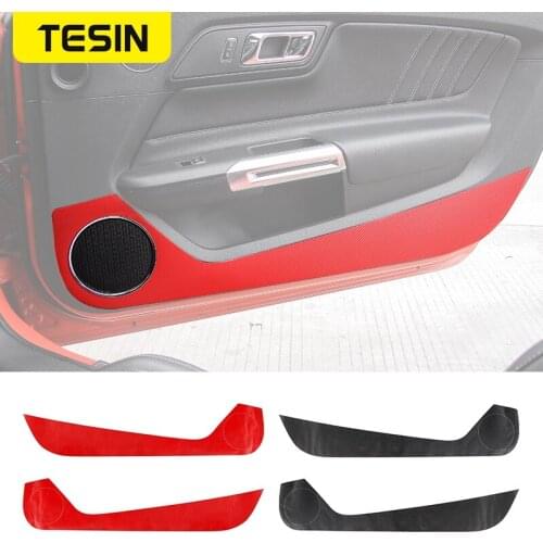TESIN Carbon Fiber Car Door Anti-kick Anti-dirty Stickers Fit for Ford Mustang 2015 2016 2017 Interior Parts Car Accessories
