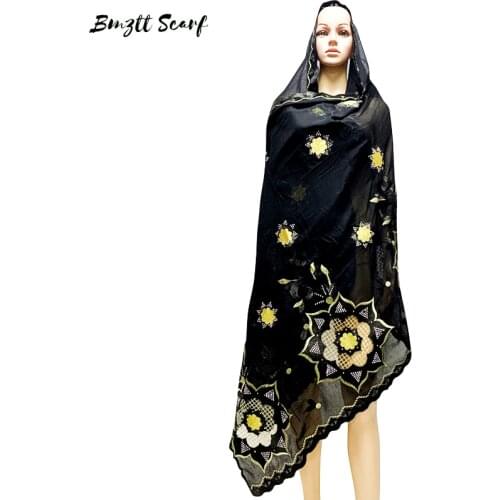 African Women Fashion Embroidered Scarf With Diamond Scarves Muslim Women Outdoor Multi-color Large Size Wrap Hijab Scarf BF-183