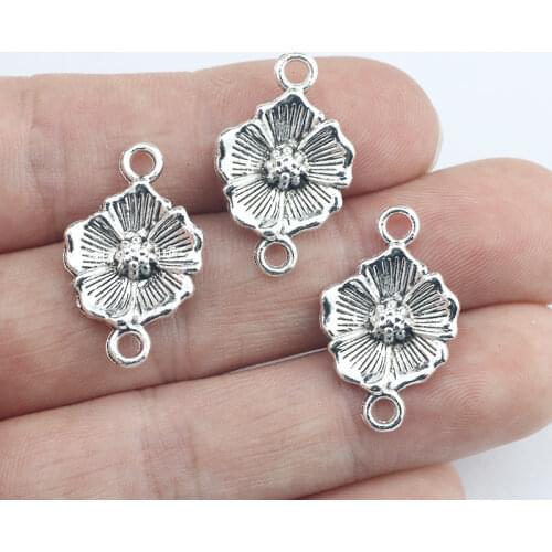 Newest 15Pcs 15*24mm Antique Silver Color Alloy Rose Connector Charms Vintage Earrings Necklace Pendant For DIY Jewelry Making