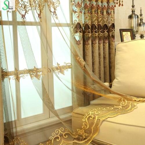 Slow Soul High grade Living Room European Style Chenille Fabric Curtains Hollow Water soluble Embroidery Luxury Hotel Curtain
