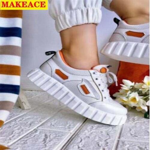 Womens Sports Shoes In Autumn 2021 New Fashion Platform Womens Shoes Color All-match Mesh Breathable Low Top Shoes Platform