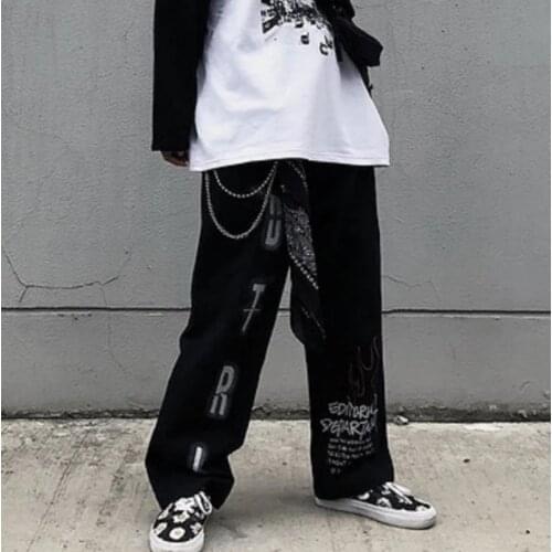 Gothic Harajuku Pants Women Emo Japanese Streetwear Women Trousers Indie Aesthetic Goth Pants with Print Hip Hop 2000s