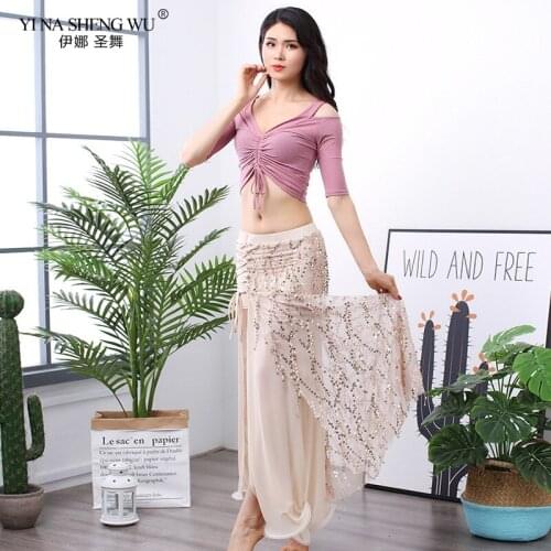 Belly Dancing Set Women Dance Sequins Tassels Practice Clothes Oriental Dance Beginners Practice Costumes 2pcs Set Top Skirt