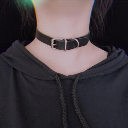 Gothic Square Buckle Choker Collar Harajuku Punk Necklace Women Girls Simple Black PU Leather Chocker Bar Body Jewelry Gifts