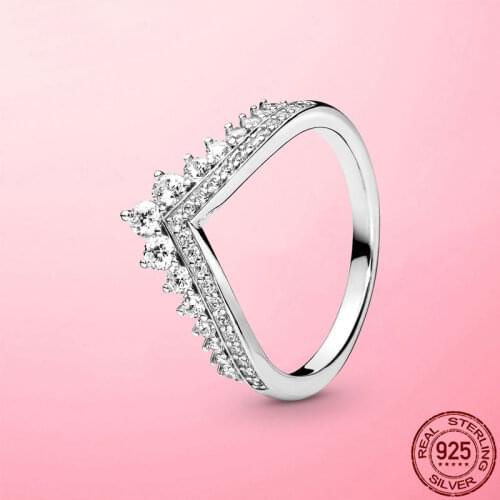 2021 New Finger Ring 925 Sterling Silver Princess Wishbone Rings for Women Clear CZ Wedding Band Engagement Jewelry Anel Gift