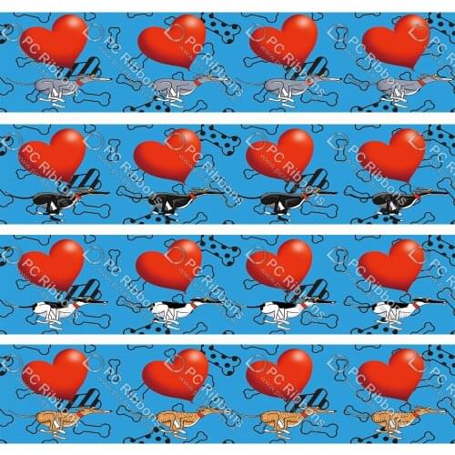 1-1/2" Cute Greyhound Printed Custom Dog Design Cartoon for DIY Crafts Hair Bow Collar Lanyard/Satin /3" Grosgrain Ribbon CA328