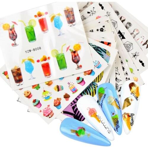 1 Sheet Cake Ice Cream Summer Fruit Drinking Stickers For Nails Manicure Nail Art Design Water Transfer Watermark Beauty Decals